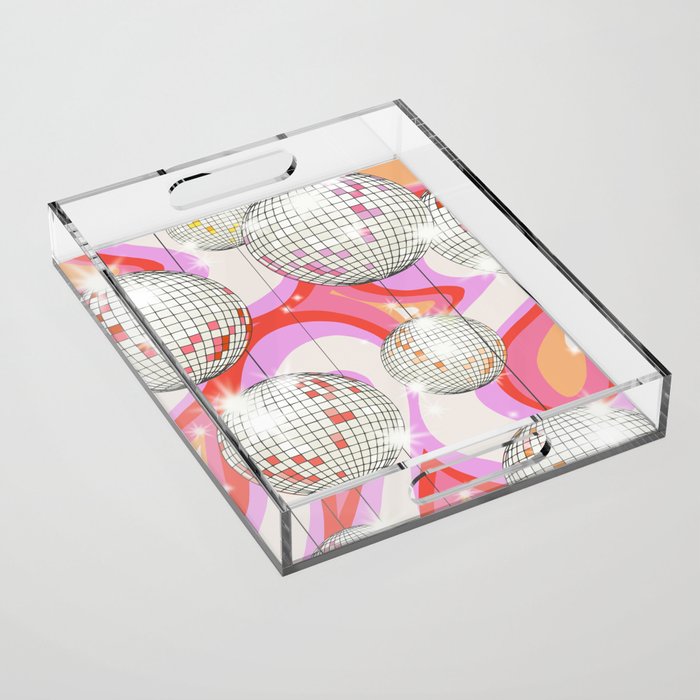 Groovy Party disco ball pink Acrylic Tray Gallery Image 1