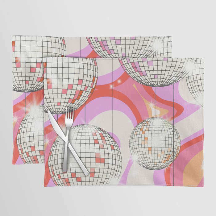Groovy Party disco ball pink Placemat