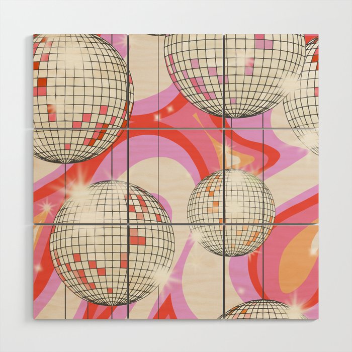 Groovy Party disco ball pink Wood Wall Art Gallery Image 1