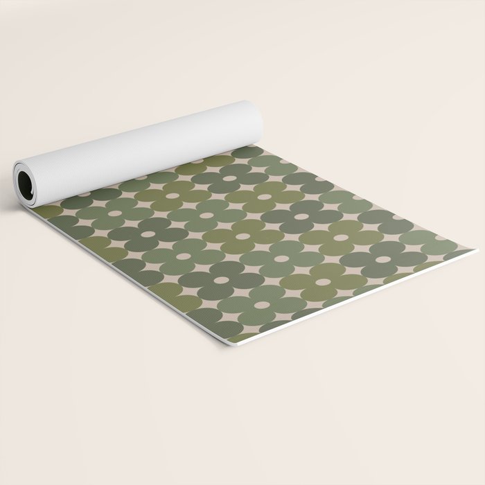 Retro Flower Geometric Pattern in Green Tones Yoga Mat Gallery Image 2