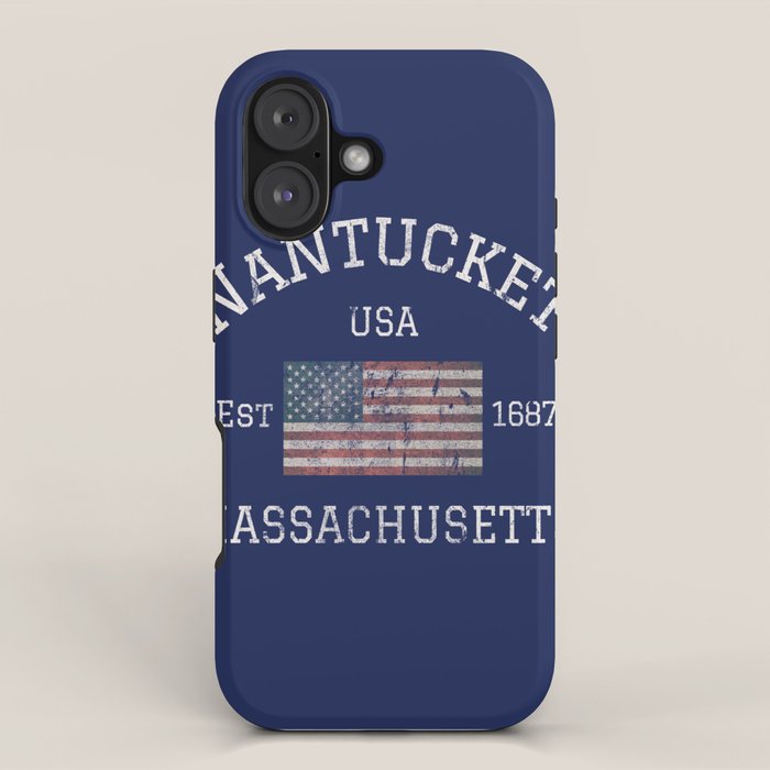 Nantucket Massachusetts Cape Cod American Flag USA Vintage Print iPhone Case Gallery Image 1