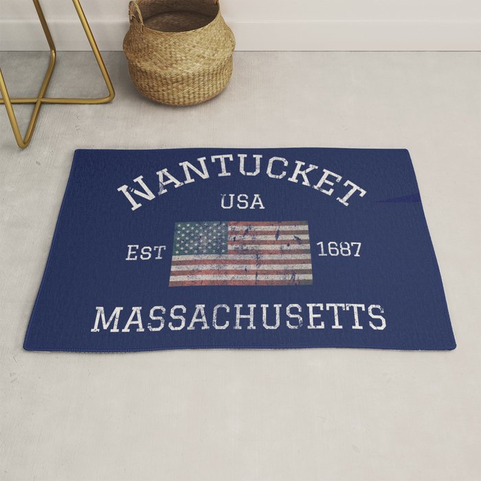 Nantucket Massachusetts Cape Cod American Flag USA Vintage Print Rug Gallery Image 1