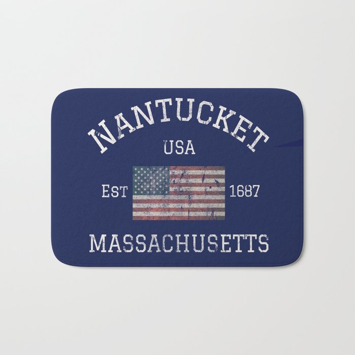 Nantucket Massachusetts Cape Cod American Flag USA Vintage Print Bath Mat Gallery Image 1