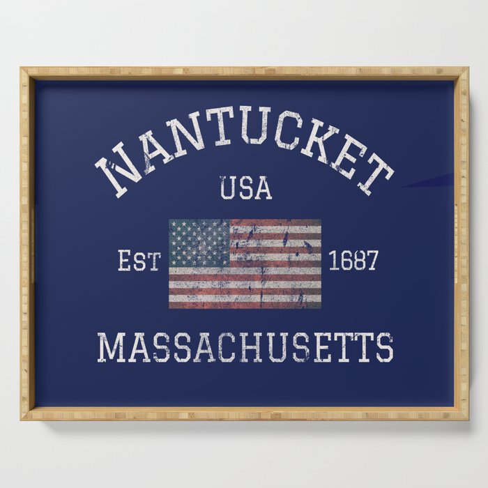 Nantucket Massachusetts Cape Cod American Flag USA Vintage Print Serving Tray Gallery Image 1