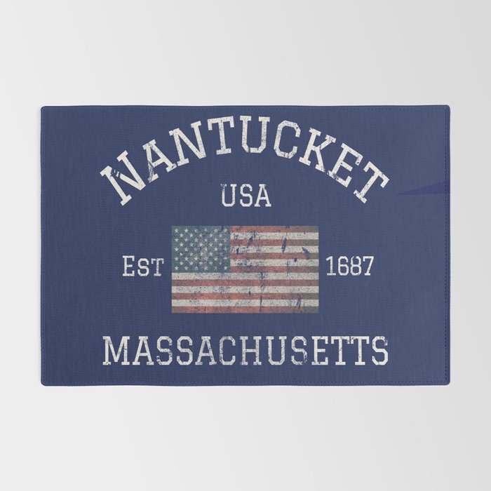 Nantucket Massachusetts Cape Cod American Flag USA Vintage Print Rug Gallery Image 2