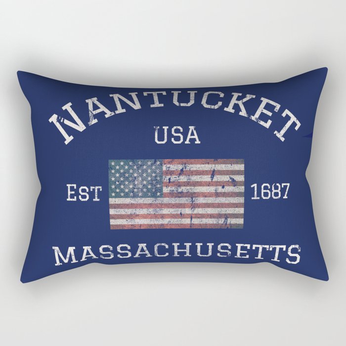 Nantucket Massachusetts Cape Cod American Flag USA Vintage Print Rectangular Pillow Gallery Image 2
