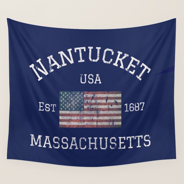 Nantucket Massachusetts Cape Cod American Flag USA Vintage Print Wall Tapestry Gallery Image 1