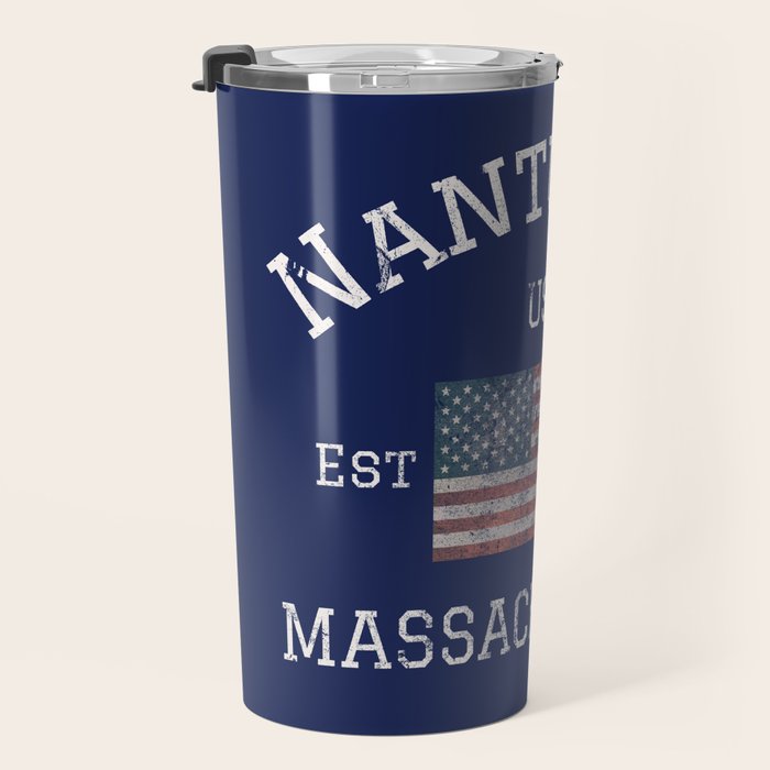 Nantucket Massachusetts Cape Cod American Flag USA Vintage Print Travel Mug Gallery Image 3