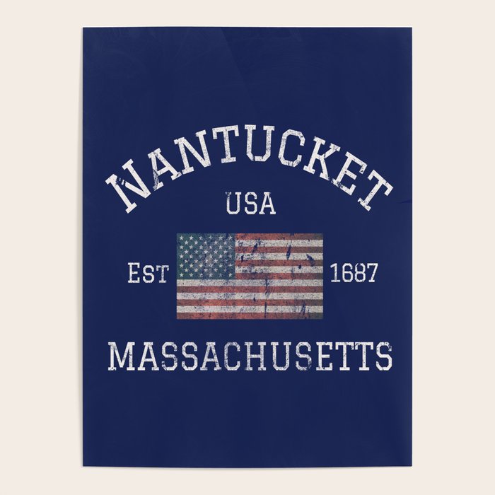 Nantucket Massachusetts Cape Cod American Flag USA Vintage Print Poster Gallery Image 1