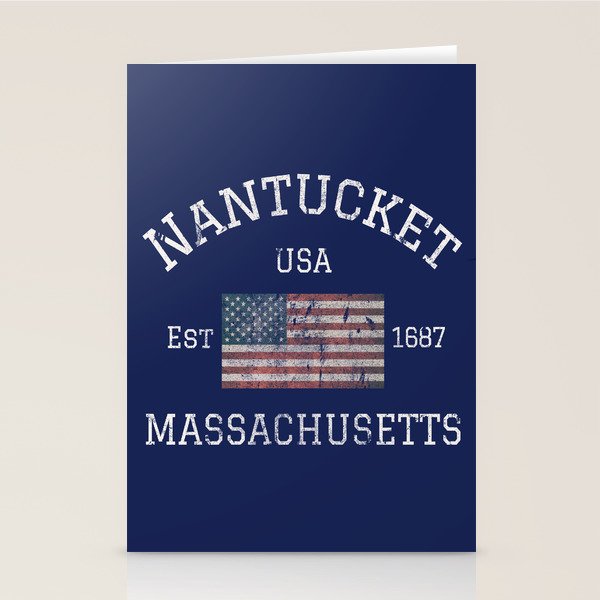 Nantucket Massachusetts Cape Cod American Flag USA Vintage Print Stationery Card Gallery Image 1