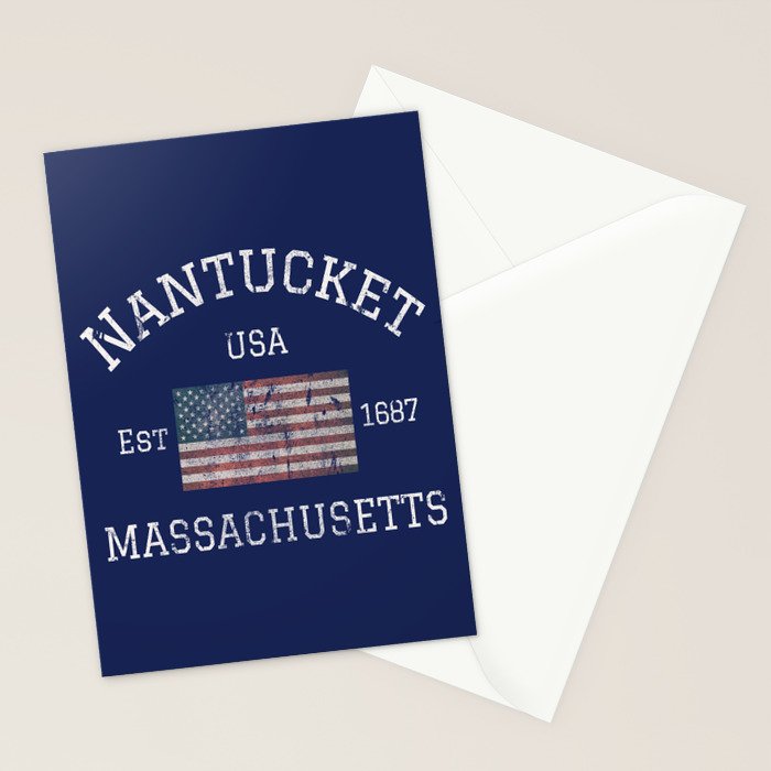 Nantucket Massachusetts Cape Cod American Flag USA Vintage Print Stationery Card Gallery Image 2