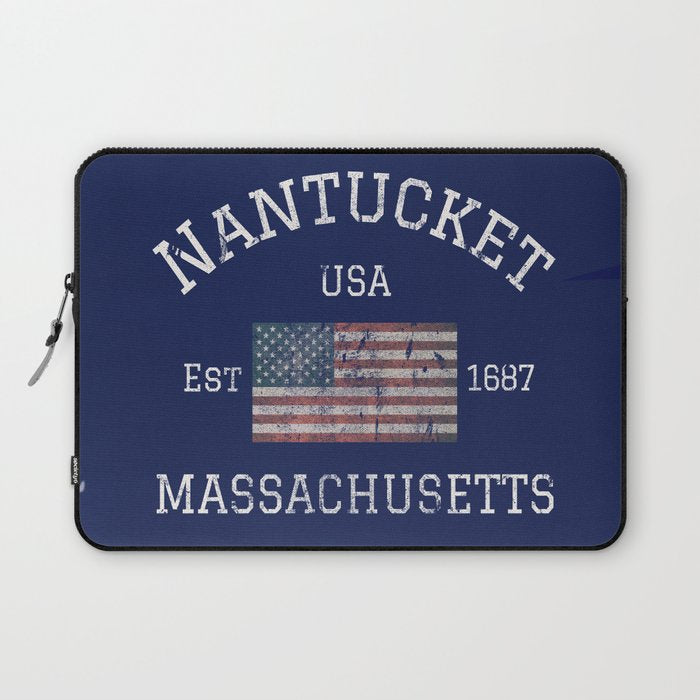 Nantucket Massachusetts Cape Cod American Flag USA Vintage Print Laptop Sleeve Gallery Image 1