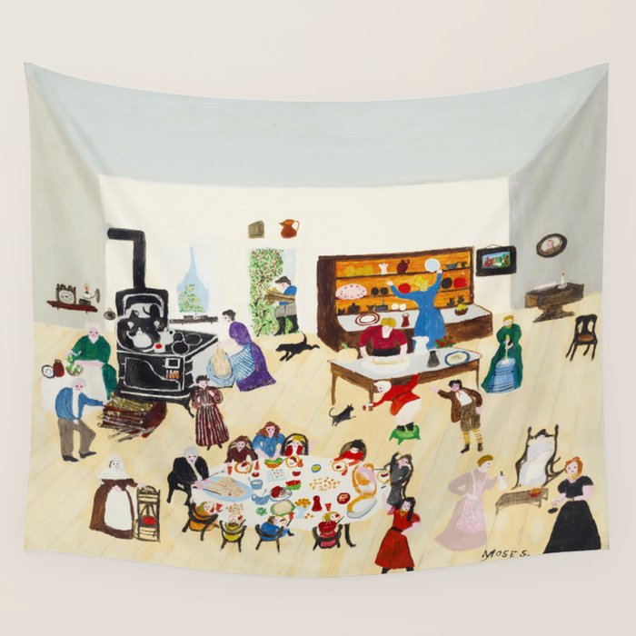 Anna Mary Robertson 'Grandma' Moses Thanksgiving American Folk Art Wall Tapestry Gallery Image 1
