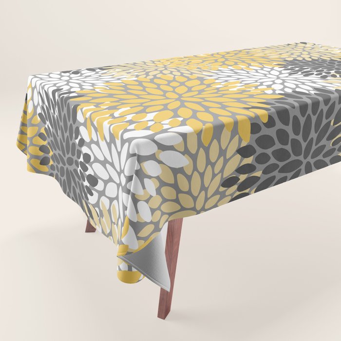 Modern Elegant Chic Floral Pattern, Soft Yellow, Gray, White Tablecloth Gallery Image 1