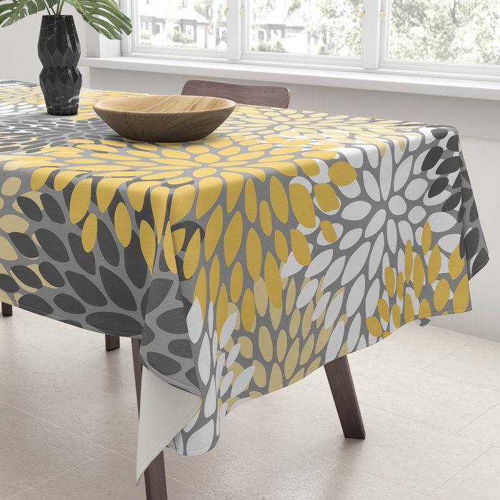 Modern Elegant Chic Floral Pattern, Soft Yellow, Gray, White Tablecloth Gallery Image 3