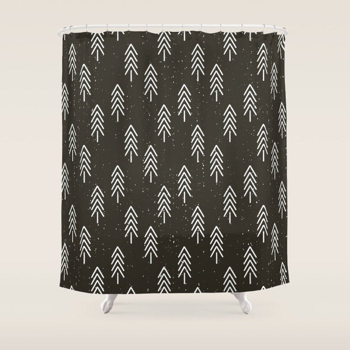 Pine Trees . Charcoal Shower Curtain Gallery Image 1