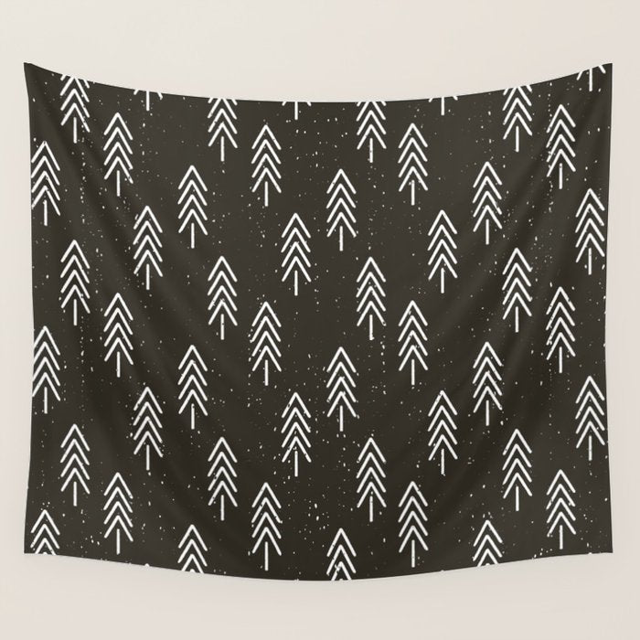 Pine Trees . Charcoal Wall Tapestry Gallery Image 1