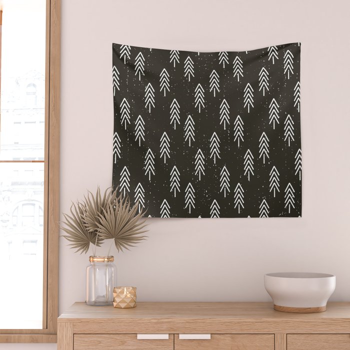 Pine Trees . Charcoal Wall Tapestry Gallery Image 2