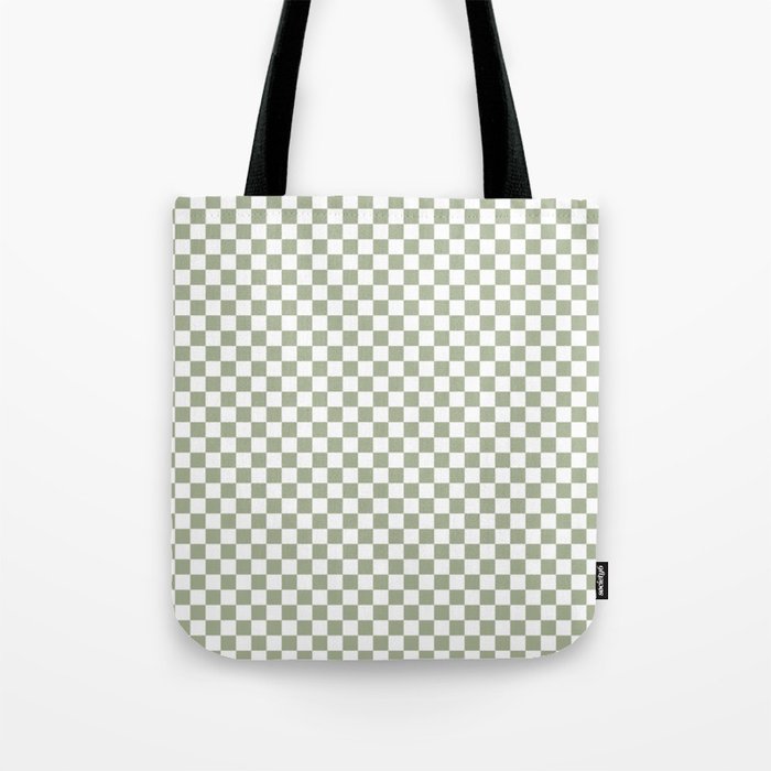 Miniature Check Pattern in Sage Green and White Tote Bag Gallery Image 1