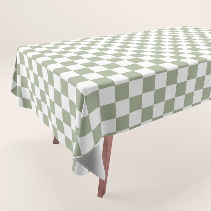 Miniature Check Pattern in Sage Green and White Tablecloth Gallery Image 1