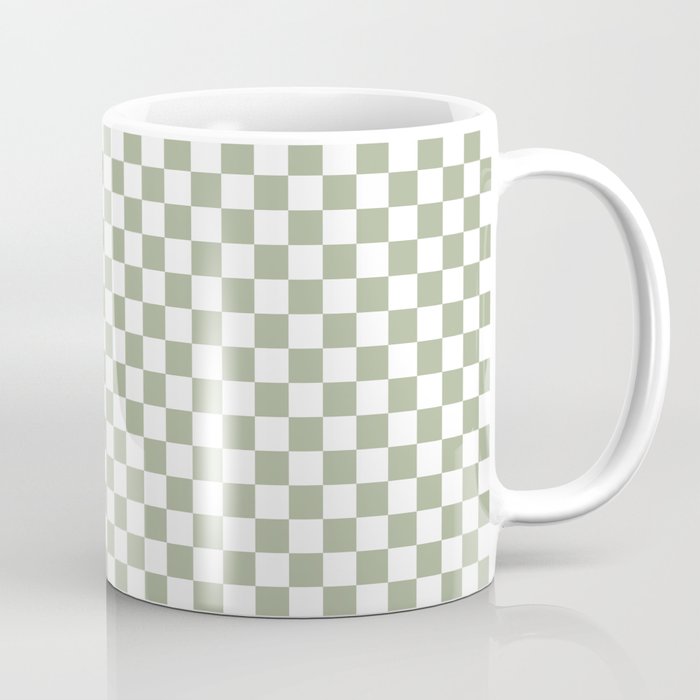 Miniature Check Pattern in Sage Green and White Coffee Mug Gallery Image 1