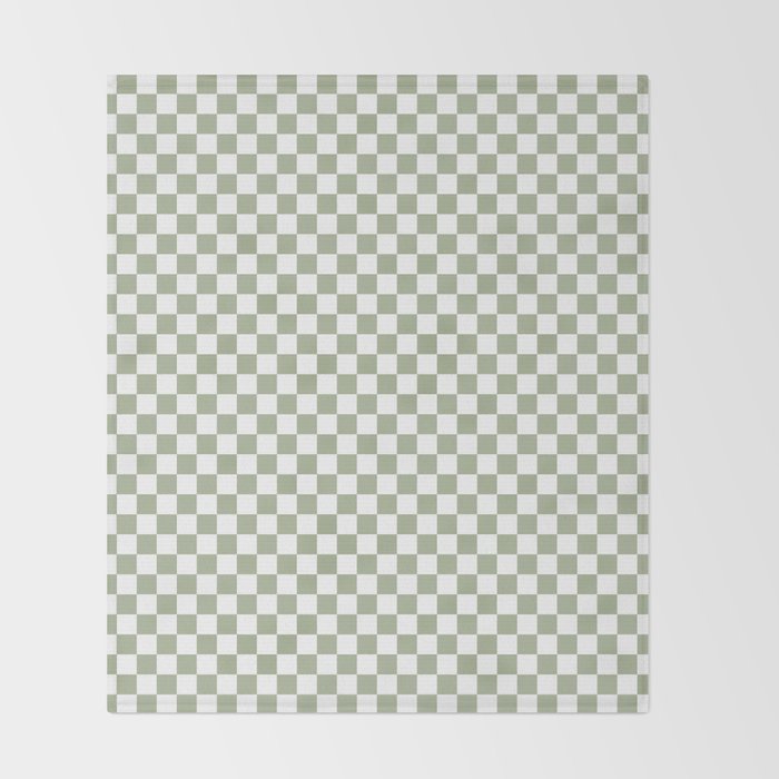 Miniature Check Pattern in Sage Green and White Throw Blanket Gallery Image 2