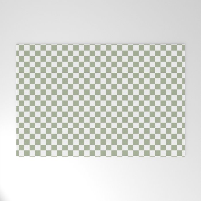 Miniature Check Pattern in Sage Green and White Welcome Mat Gallery Image 1