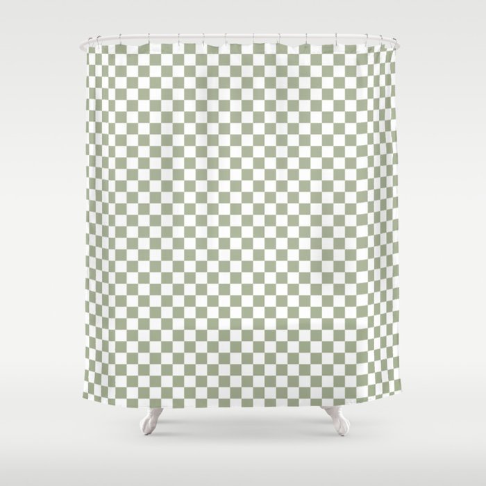 Miniature Check Pattern in Sage Green and White Shower Curtain Gallery Image 1