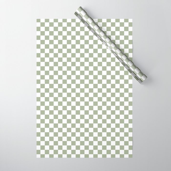 Miniature Check Pattern in Sage Green and White Wrapping Paper Gallery Image 1