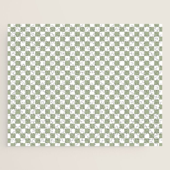 Miniature Check Pattern in Sage Green and White Jigsaw Puzzle Gallery Image 1