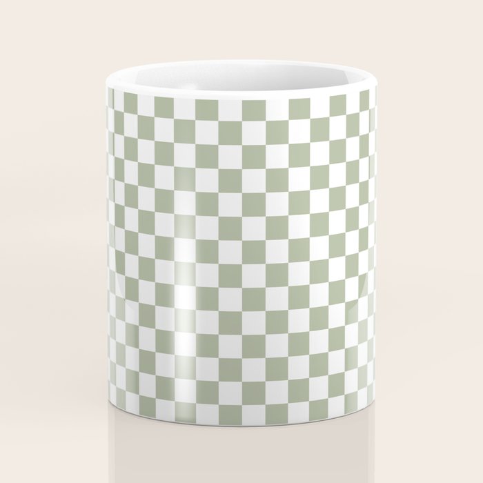 Miniature Check Pattern in Sage Green and White Coffee Mug Gallery Image 4