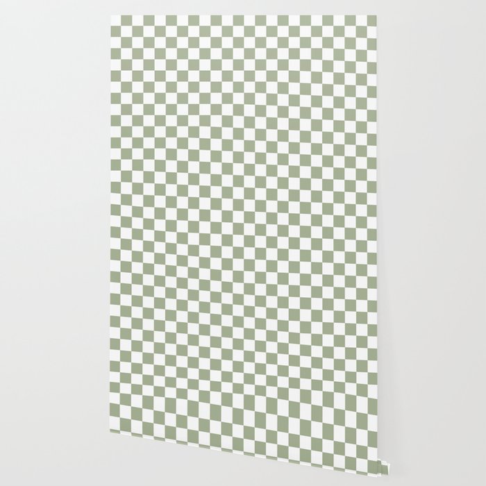 Miniature Check Pattern in Sage Green and White Wallpaper Gallery Image 2