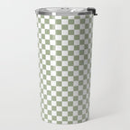 Miniature Check Pattern in Sage Green and White Travel Mug Gallery Image 2