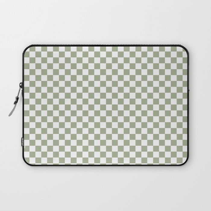 Miniature Check Pattern in Sage Green and White Laptop Sleeve Gallery Image 1
