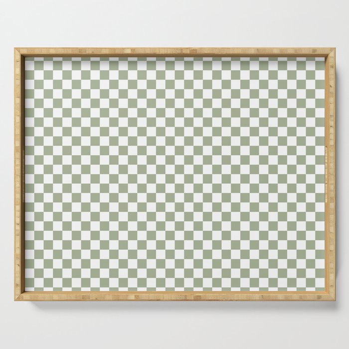 Miniature Check Pattern in Sage Green and White Serving Tray Gallery Image 1