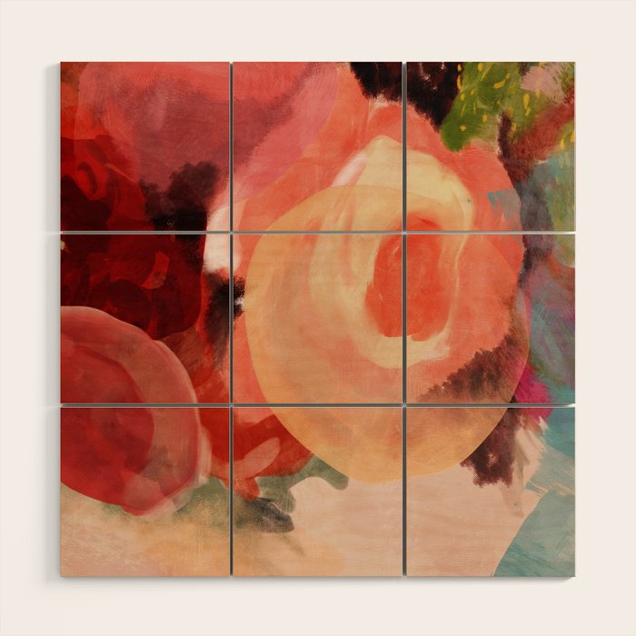 pink summer roses 2 triptych abstract Wood Wall Art Gallery Image 1