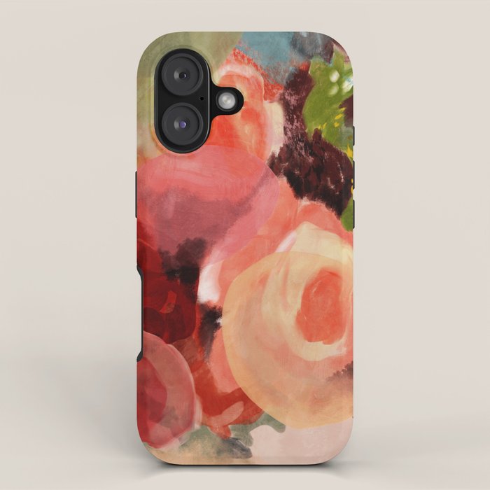 pink summer roses 2 triptych abstract iPhone Case Gallery Image 1