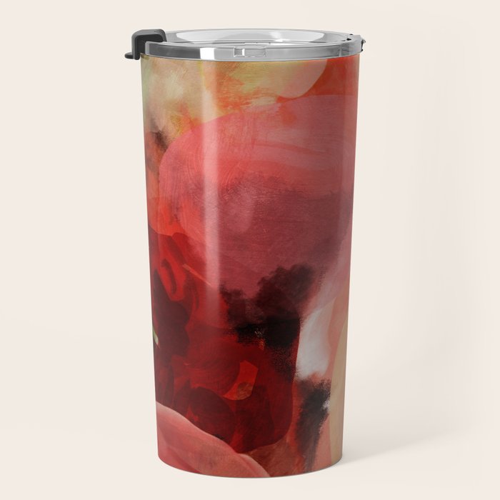 pink summer roses 2 triptych abstract Travel Mug Gallery Image 3