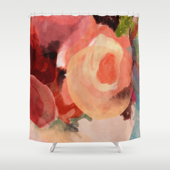 pink summer roses 2 triptych abstract Shower Curtain Gallery Image 1