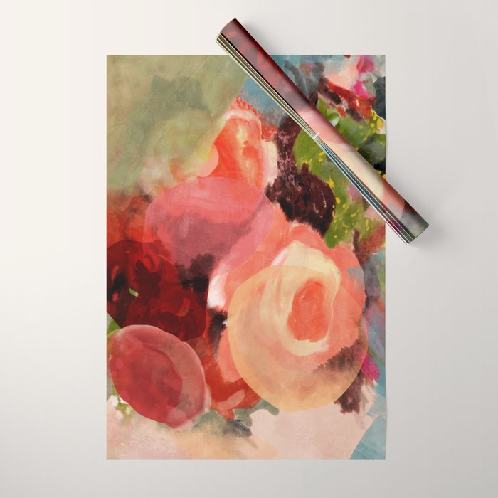 pink summer roses 2 triptych abstract Wrapping Paper Gallery Image 1