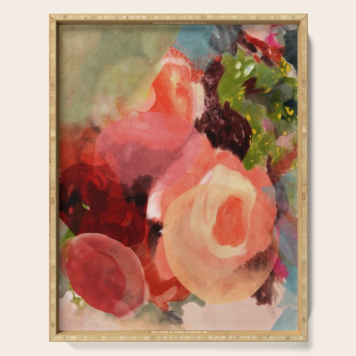 pink summer roses 2 triptych abstract Serving Tray Gallery Image 1