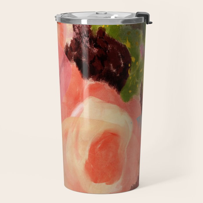 pink summer roses 2 triptych abstract Travel Mug Gallery Image 2