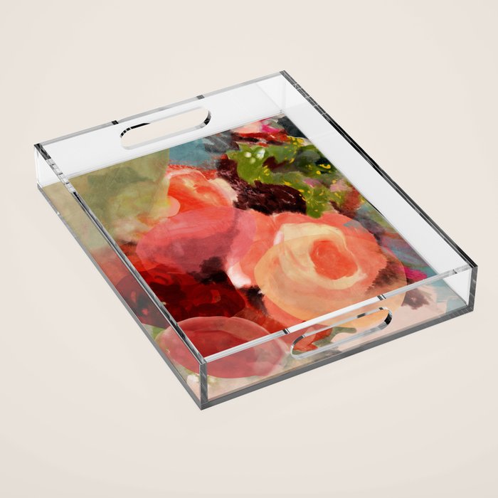 pink summer roses 2 triptych abstract Acrylic Tray Gallery Image 1