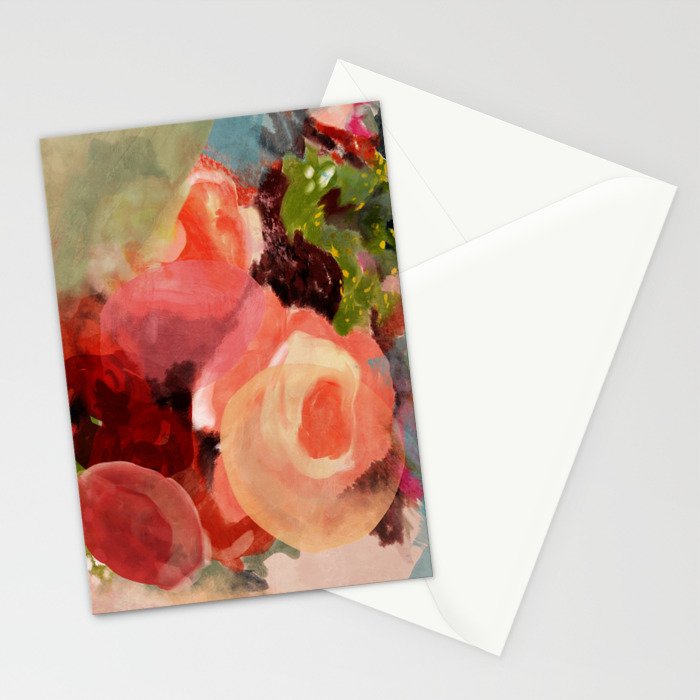 pink summer roses 2 triptych abstract Stationery Card Gallery Image 2
