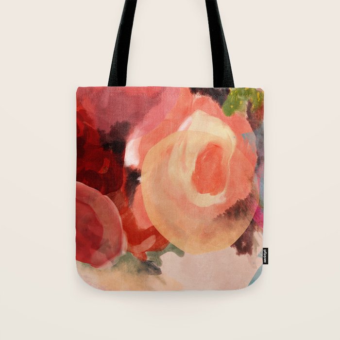 pink summer roses 2 triptych abstract Tote Bag Gallery Image 1