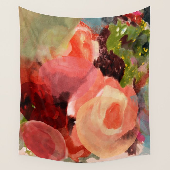 pink summer roses 2 triptych abstract Wall Tapestry Gallery Image 1