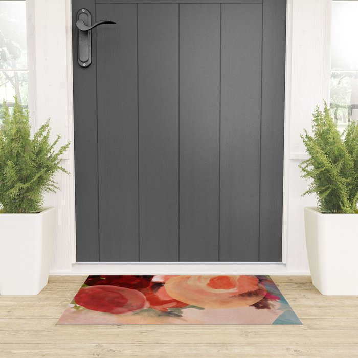 pink summer roses 2 triptych abstract Welcome Mat Gallery Image 3