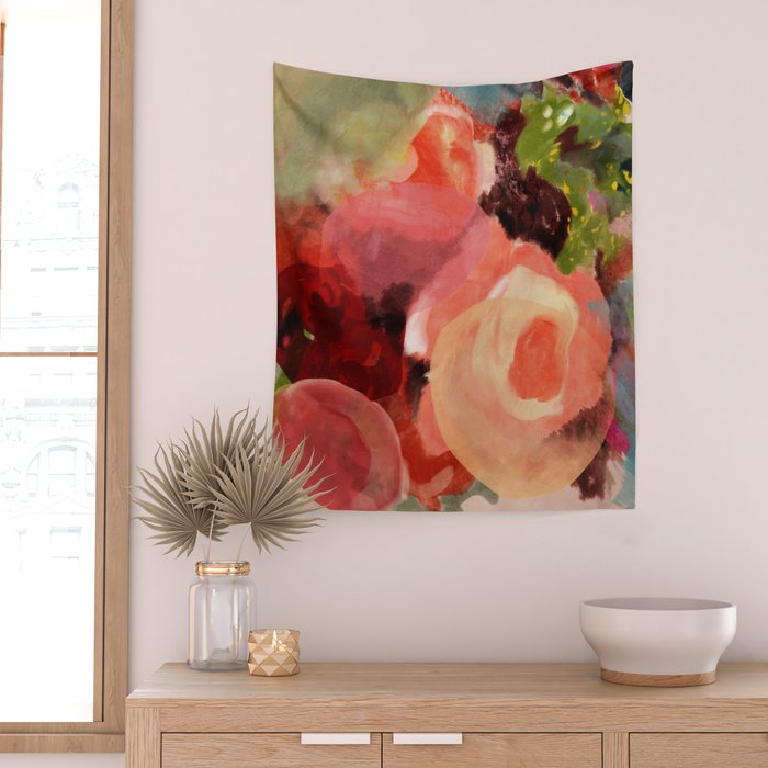 pink summer roses 2 triptych abstract Wall Tapestry Gallery Image 2
