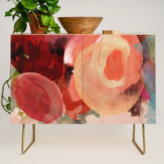 pink summer roses 2 triptych abstract Credenza Gallery Image 1