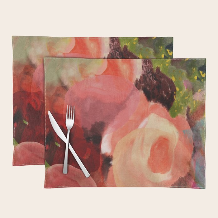 pink summer roses 2 triptych abstract Placemat Gallery Image 1